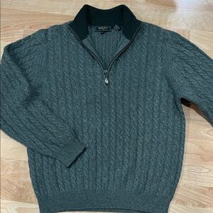 BOBBY JONES COLLECTION 100% CASHMERE CABLE-KNIT QUARTER ZIP SWEATER-LARGE